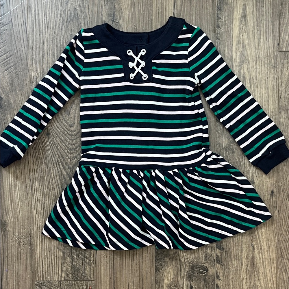 Janie and Jack Navy and Green Striped Dress